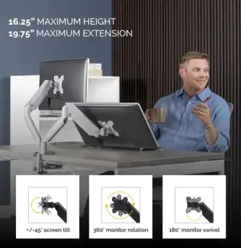 Platinum Series Dual Monitor Arm - Silver, image 3